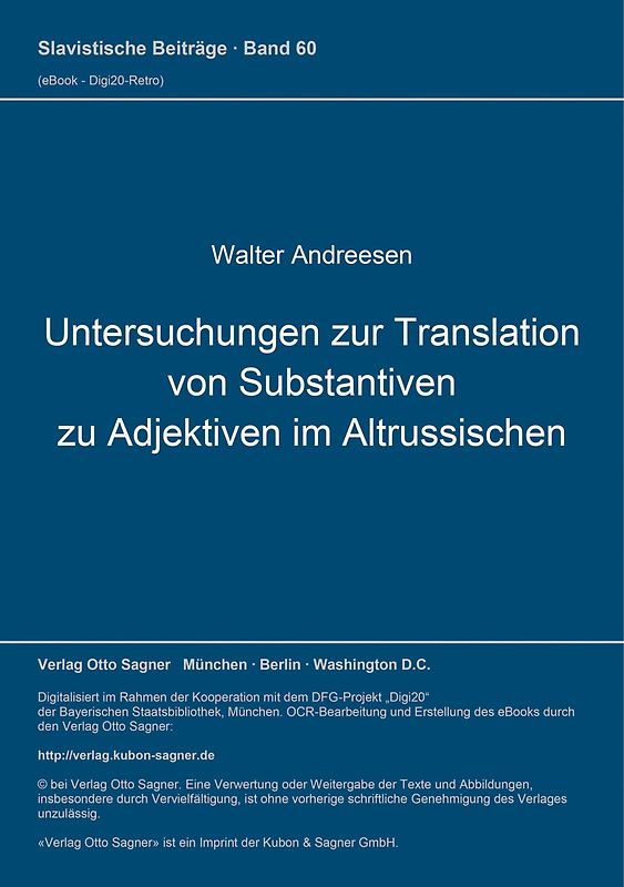 Untersuchungen zur Translation von Substantiven zu Adjektiven im Altrussischen