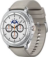 Samsung Galaxy Watch8 Classic 46 mm Boîtier aluminium blanc sur Hybride premium taupe [Wi-Fi + 4G]