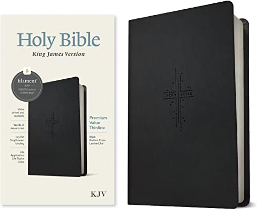 Holy Bible: King James Version, Black Radiant Cross, Leatherlike, Thinline Reference, Filament Enabled