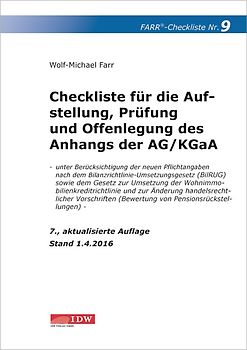 Checkliste 9 für die Aufstellung, Prüfung und Offenlegung des Anhangs der AG/KGaA