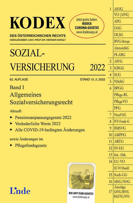 KODEX Sozialversicherung 2022, Band I