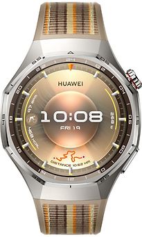 Image of Huawei Watch GT 6 Pro 46 mm titaniumm kast zilver met nylon bandje bruin (Refurbished)
