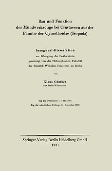 Bau und Funktion der Mundwerkzeuge bei Crustaceen aus der Familie der Cymothoïdae (Isopoda)