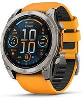 Garmin Fenix 8 47 mm avec titanium bracelet en silicone orange [Wi-Fi, Sapphire Edition]