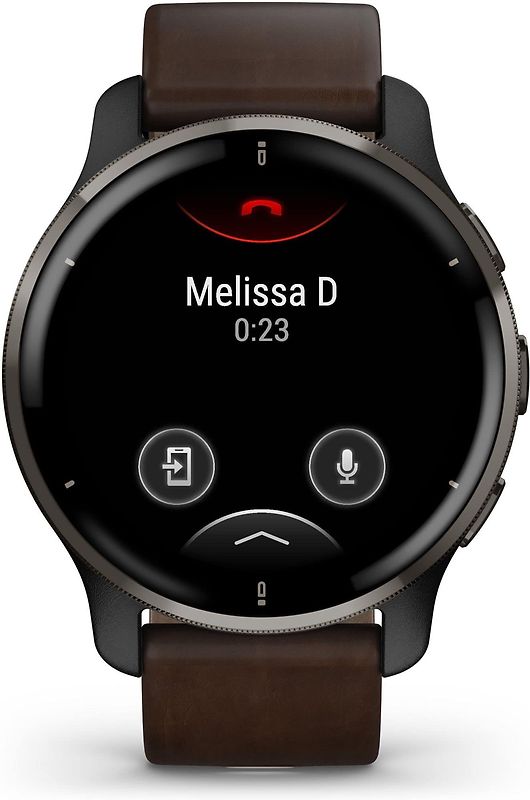 Garmin Venu 2 Plus 43 mm noir avec bracelet en cuir brun [Wi-Fi]