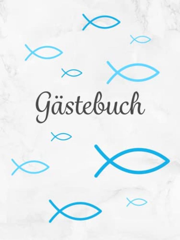Gästebuch: Taufe | Kommunion | Konfirmation | Firmung・Hardcover mit Fisch Deko in Blau perfekt für Jungen・Für handgeschriebene Glückwünsche von ... Fingerabdruck Baum・Dezent dekorierte Seiten