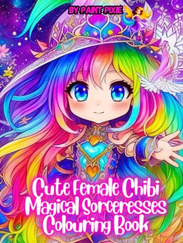 Cute Female Chibi Magical Sorceresses Colouring Book