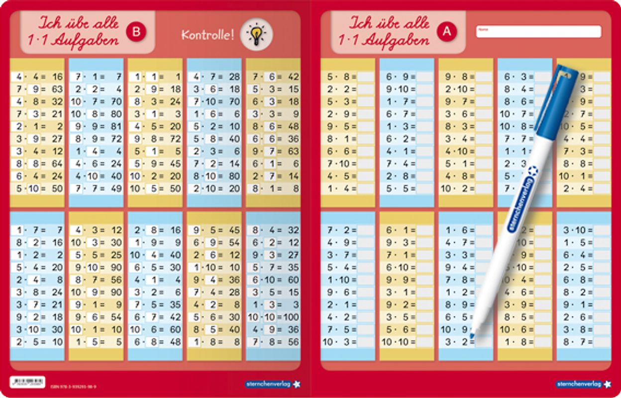 Ich übe alle 1x1 Aufgaben mit Stift