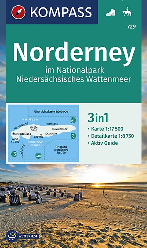 KOMPASS Wanderkarte 729 Norderney im Nationalpark Niedersächsisches Wattenmeer 1:17.500