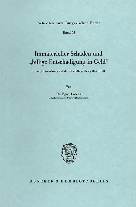 Immaterieller Schaden und "billige Entschädigung in Geld".