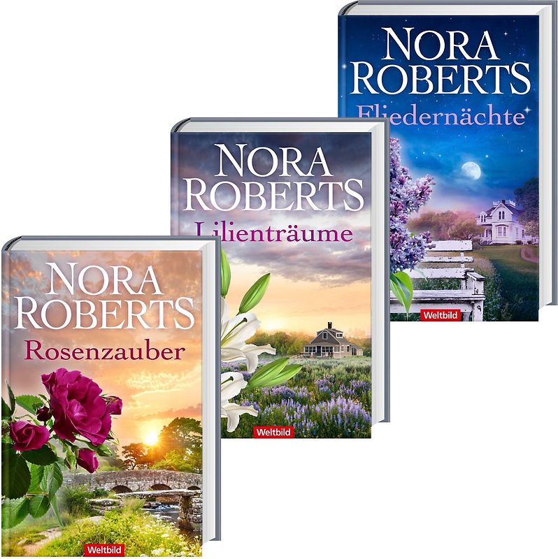 Blüten-Trilogie: Rosenzauber / Lilienträume / Fliedernächte - Nora Roberts [Gebundene Ausgabe, Weltbild, 3 Bände]