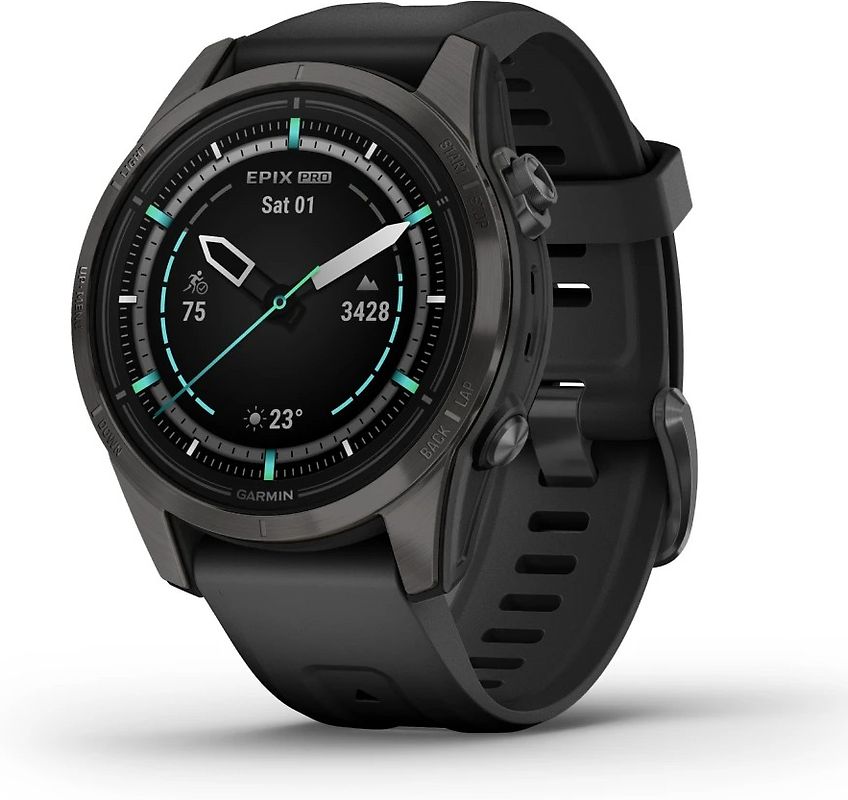 Garmin Epix Pro (Gen 2) 42 mm noir/gris carbone avec bracelet en silicone gris [Wi-Fi, Sapphire Edition]