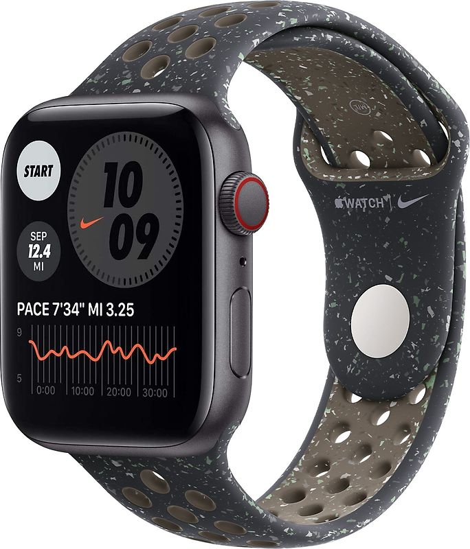 Apple Watch Nike SE 44 mm Boîtier aluminium gris sidéral Bracelet Sport Nike ciel de minuit M/L [Wi-Fi + Cellulaire]