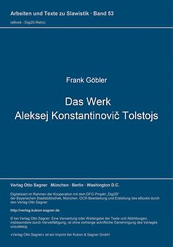 Das Werk Aleksej Konstantinovič Tolstoj