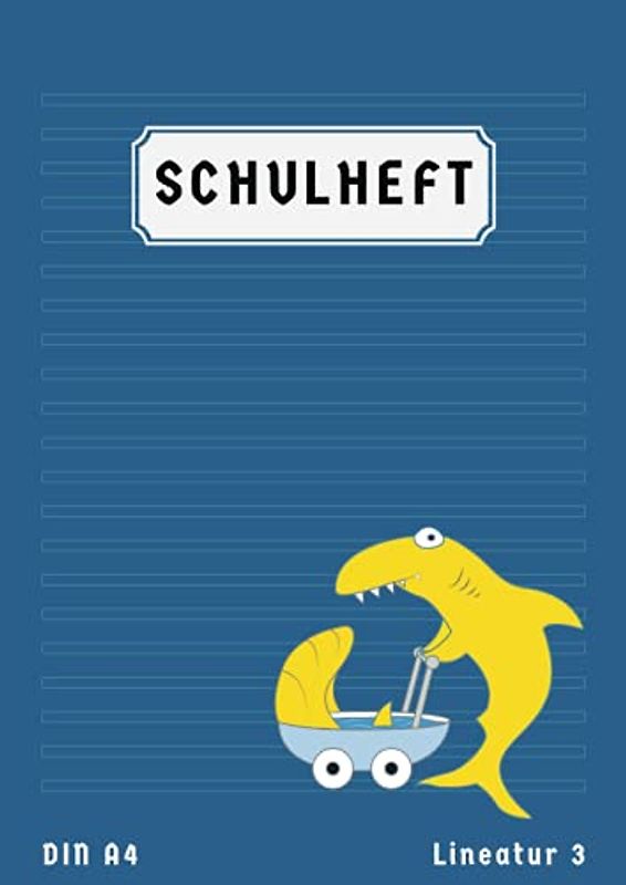 Schulheft Lineatur 3: Schreibheft Din A4 Lineatur 3 Ohne Rand 3.Klasse Liniert 50 Blatt | Blau
