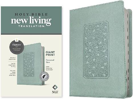 NLT Personal Size Giant Print Bible, Filament Enabled Edition (Red Letter, Leatherlike, Floral Frame Teal, Indexed)