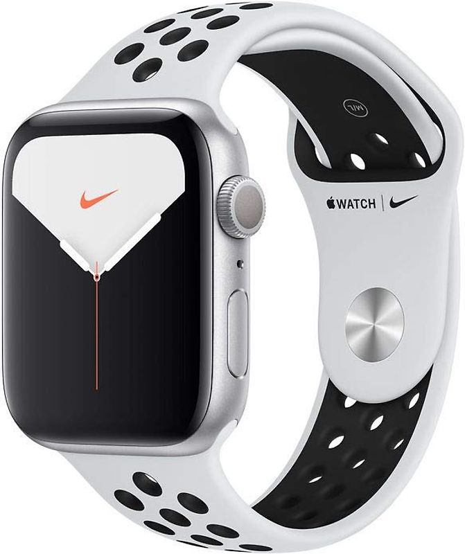 Apple Watch Nike Series 5 44 mm Boîtier aluminium argent Bracelet Sport Nike platine pur/noir [Wi-Fi]