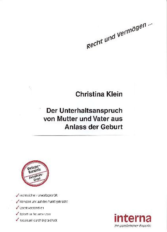 Der Unterhaltsanspruch von Mutter und Vater aus Anlass der Geburt