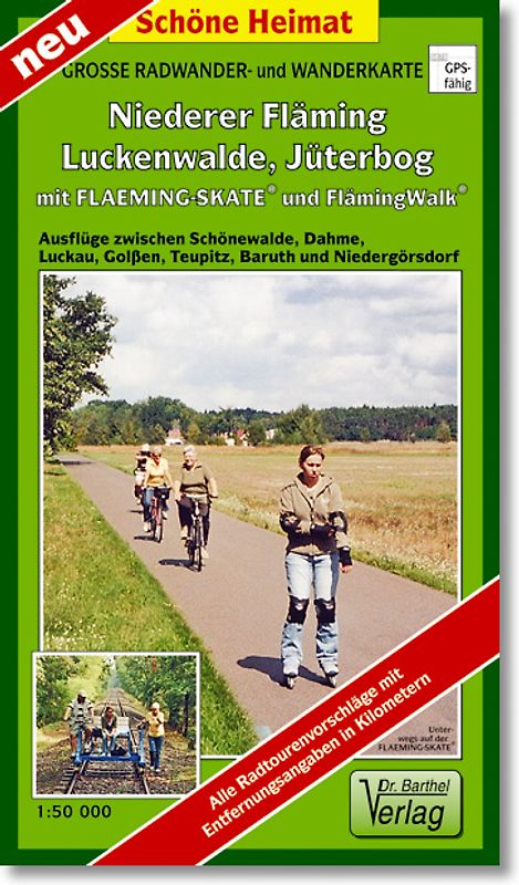 Große Radwander- und Wanderkarte Niederer Fläming, Luckenwalde, Jüterbog mit Flaeming-Skate® und FlämingWalk®