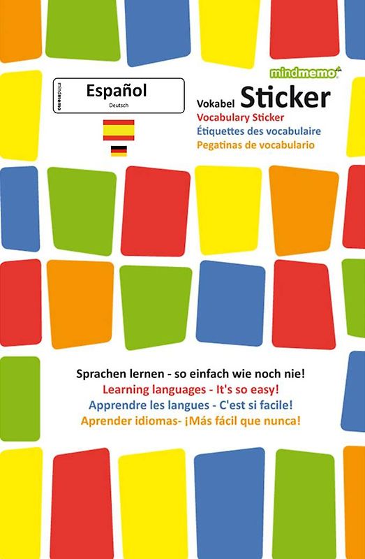 mindmemo Vokabel Sticker - Grundwortschatz Spanisch / Deutsch - 280 Vokabel Aufkleber für Kinder und Erwachsene. Spanisch lernen leicht gemacht Lernhilfe Lernsticker Sprachsticker