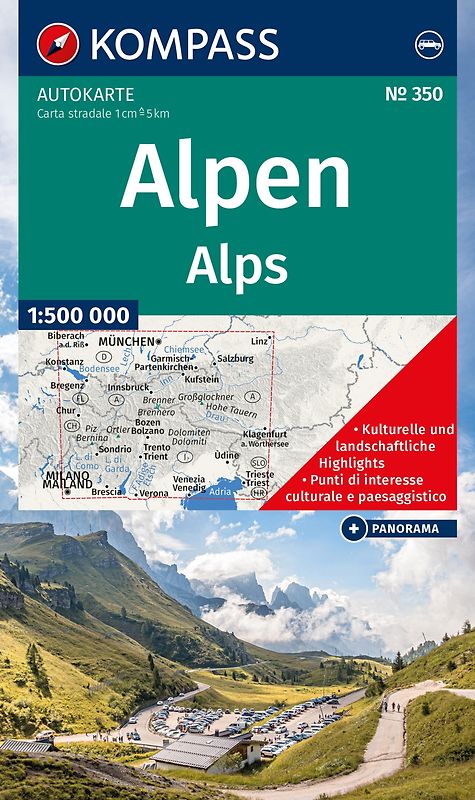 KOMPASS Autokarte KOMPASS Autokarte und Panoramakarte Alpen 1:500.000