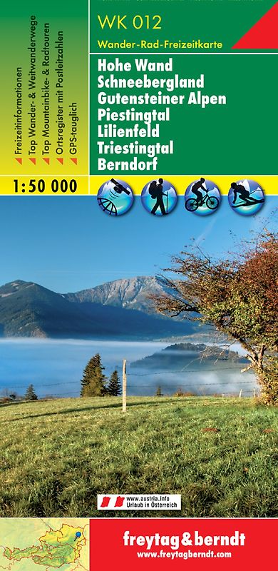 WK 012 Hohe Wand - Schneebergland - Gutensteiner Alpen - Piestingtal - Lilienfeld - Triestingtal - Berndorf, Wanderkarte 1:50.000