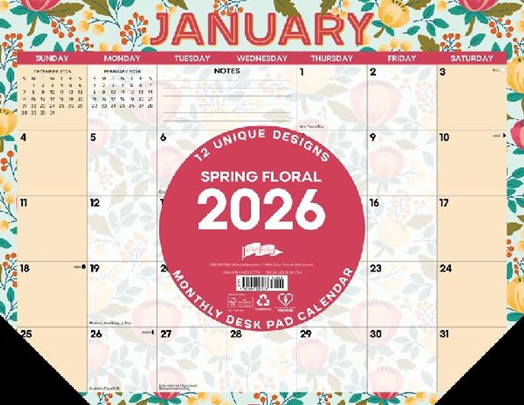 Spring Floral 2026 22 X 17 Large Monthly Deskpad