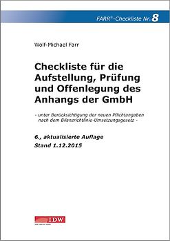 Checkliste 8 für die Aufstellung, Prüfung und Offenlegung des Anhangs der GmbH