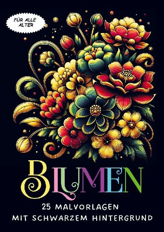 Malvorlagen mit schwarzem Hintergrund - Blumen