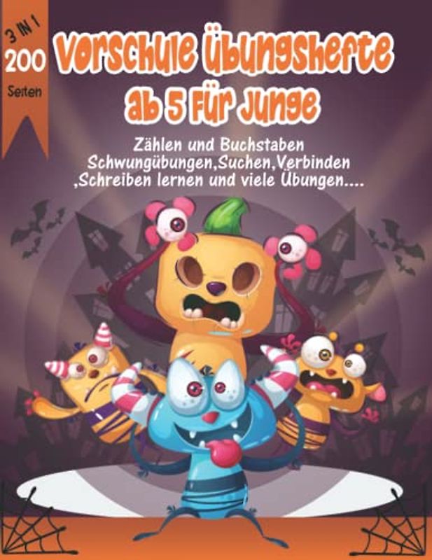 vorschule übungshefte ab 5 junge: Monster mit Rätseln und Ausmalbilder Ab 5 Jahren. Kinderrätsel, Bilderrätsel, Labyrinthe, Wortsuchspiele, Suchbilder,und vieles mehr