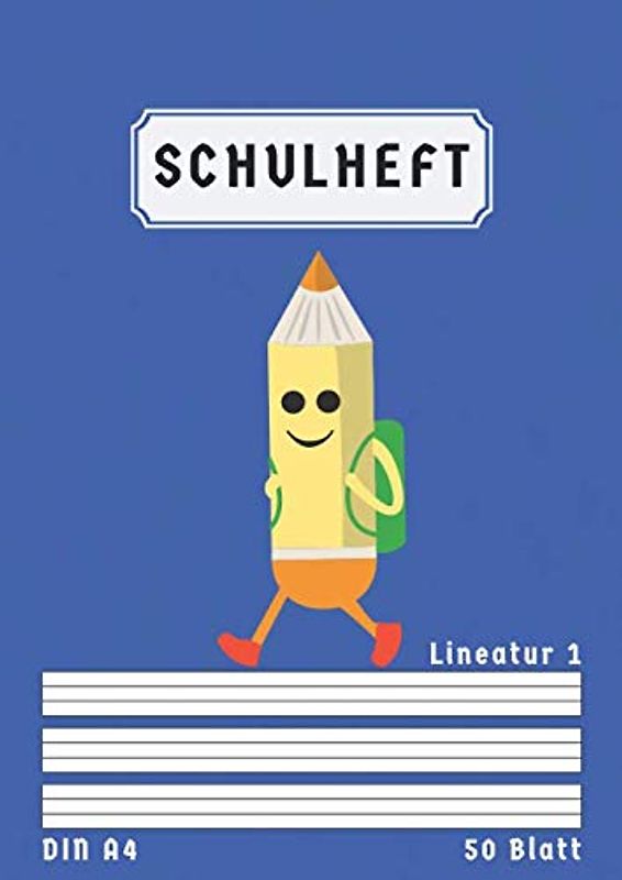 Schulheft A4 Lineatur 1: Liniert 50 Blatt | 1 Klasse Schreibheft Din A4 Lineatur 1 mit Kontrastlineatur | Homeschooling und Schulanfang | Blau