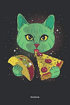 Notebook: cosmic space pizza Cat Notebook 100 pages, lined white paper, 6x9inches, matte softcover with llama animal, (great as notebook, recipe book, songbook, diary,)