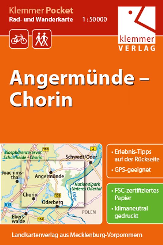 Klemmer Pocket Rad- und Wanderkarte Angermünde – Chorin