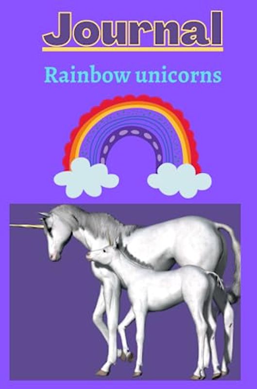 Rainbow with unicorns Journal with a purple background
