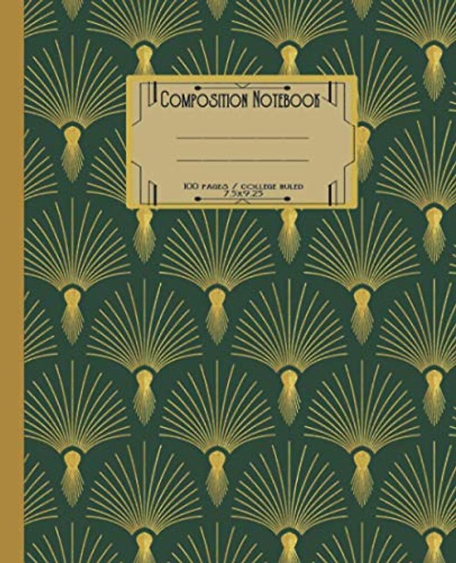 Composition Notebook: College ruled art Deco composition notebook. Stylish geometric gold leaf pattern cover.