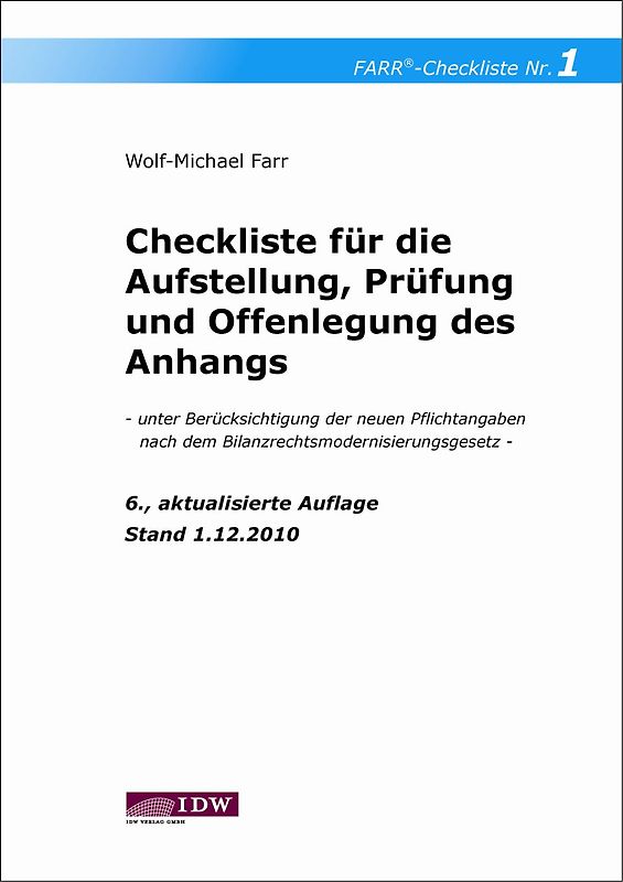 Checkliste für die Aufstellung, Prüfung und Offenlegung des Anhangs