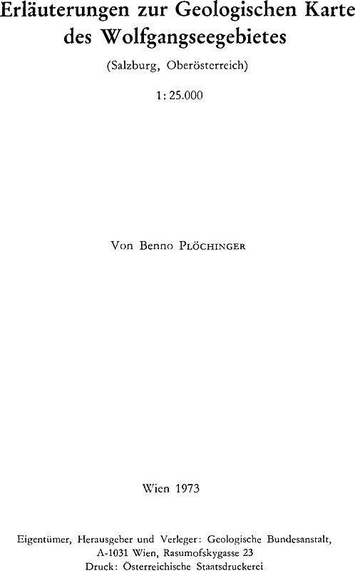 Geologische Karte des Wolfgangseegebietes 1:25.000: Erläuterungen