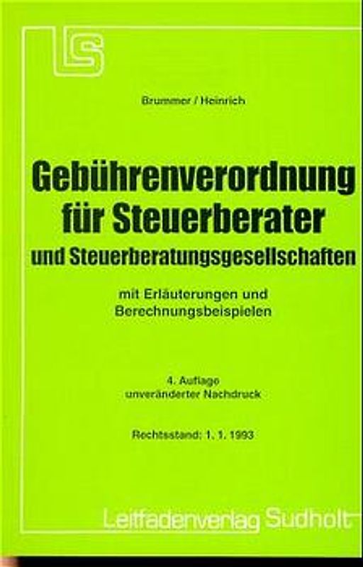 Gebührenverordnung für Steuerberater mit allen Tabellen