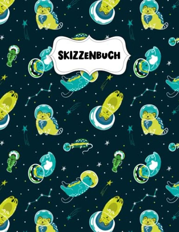 Skizzenbuch: Lustige Katzen im Weltraum Zeichenblock A4 für Kinder: Blanko Zeichenmappe A4 Zeichen Block