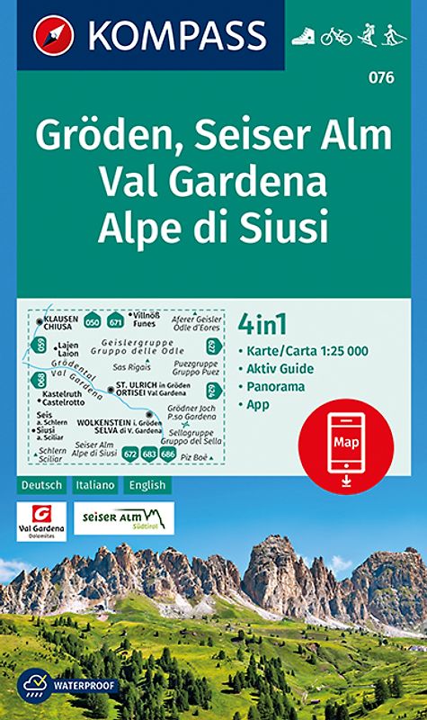 KOMPASS Wanderkarte 076 Gröden, Seiser Alm, Val Gardena, Alpe di Siusi 1:25.000