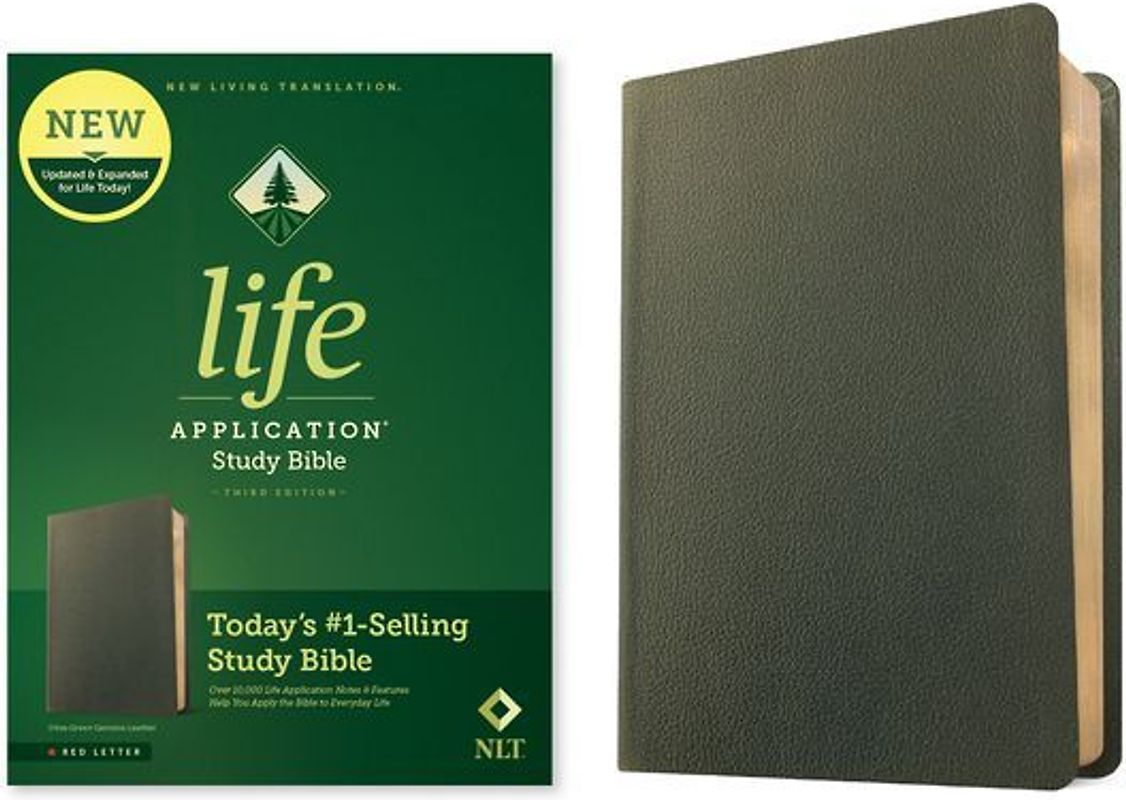 NLT Life Application Study Bible, Third Edition (Genuine Leather, Olive Green, Red Letter)