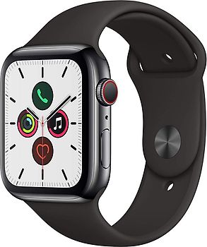 Apple Watch Series 5 44 mm boîtier en acier inoxydable space noir et bracelet sport noir [Wi-Fi + Cellulaire]