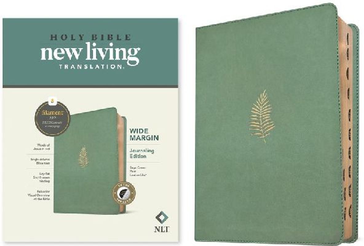 NLT Wide Margin Bible, Filament Enabled (Leatherlike, Sage Green Palm, Indexed, Red Letter)