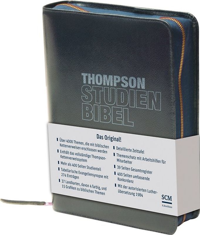 Thompson Studienbibel - ital. Kunstleder, blau, mit Reißverschluss