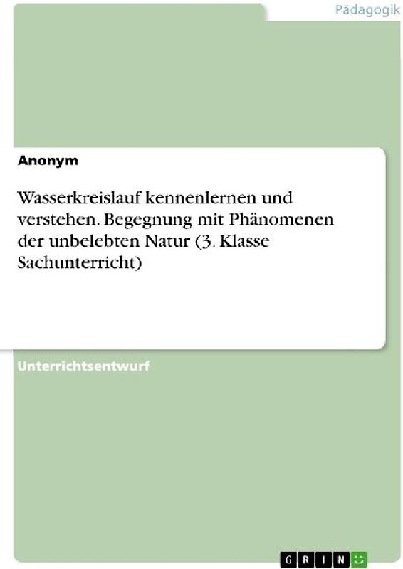 Wasserkreislauf kennenlernen und verstehen. Begegnung mit Phänomenen der unbelebten Natur (3. Klasse Sachunterricht)
