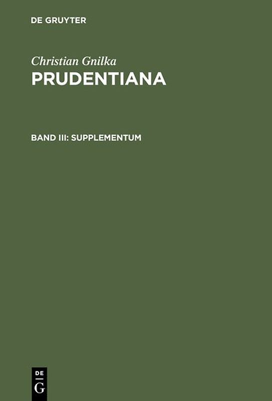 Christian Gnilka: Prudentiana / Supplementum