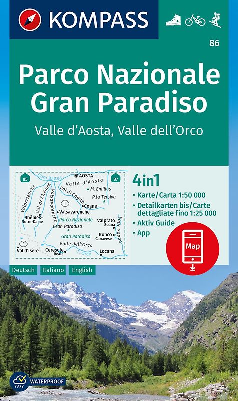 KOMPASS Wanderkarte 86 Parco Nazionale Gran Paradiso, Valle d'Aosta, Valle dell'Orco 1:50.000