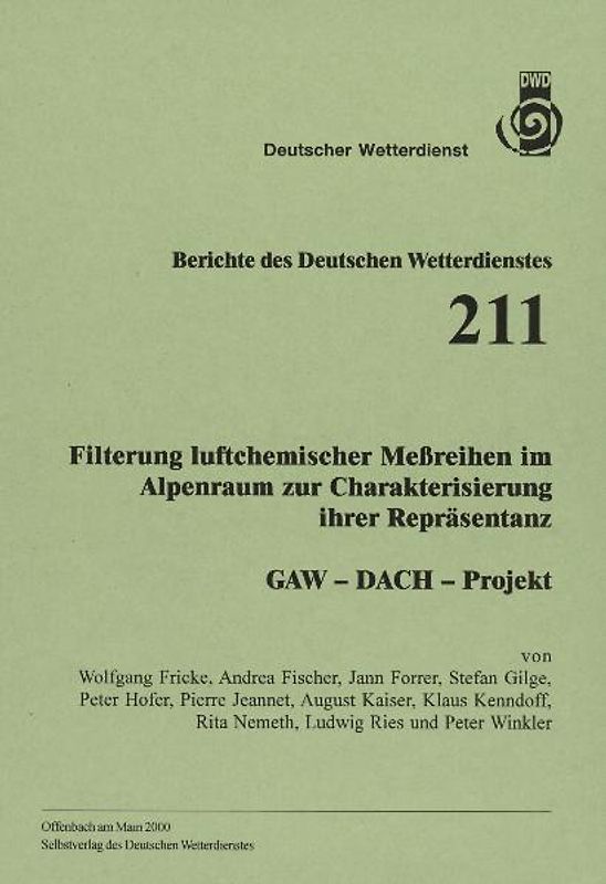 Filterung luftchemischer Messreihen im Alpenraum zur Charakterisierung ihrer Repräsentanz