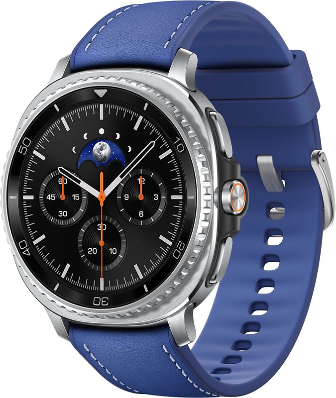 Samsung Galaxy Watch8 Classic 46 mm Boîtier aluminium noir sur Hybride premium bleu nuit [Wi-Fi]
