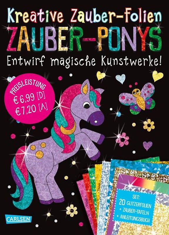 Kreative Zauber-Folien: Zauber-Ponys: Set mit 10 Zaubertafeln, 20 Folien und Anleitungsbuch